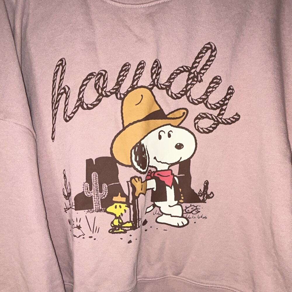 GAP Pink Crew Neck Pullover Fleece Graphic howdy Snoopy Woodstock Womens L